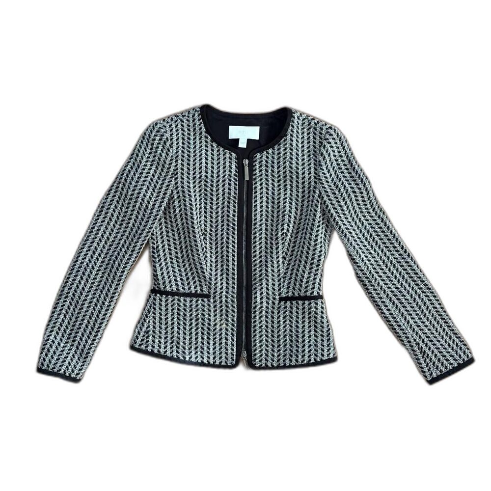 HUGO by Hugo Boss Koralena Black & Ivory Herringbone Zip Jacket Size 6